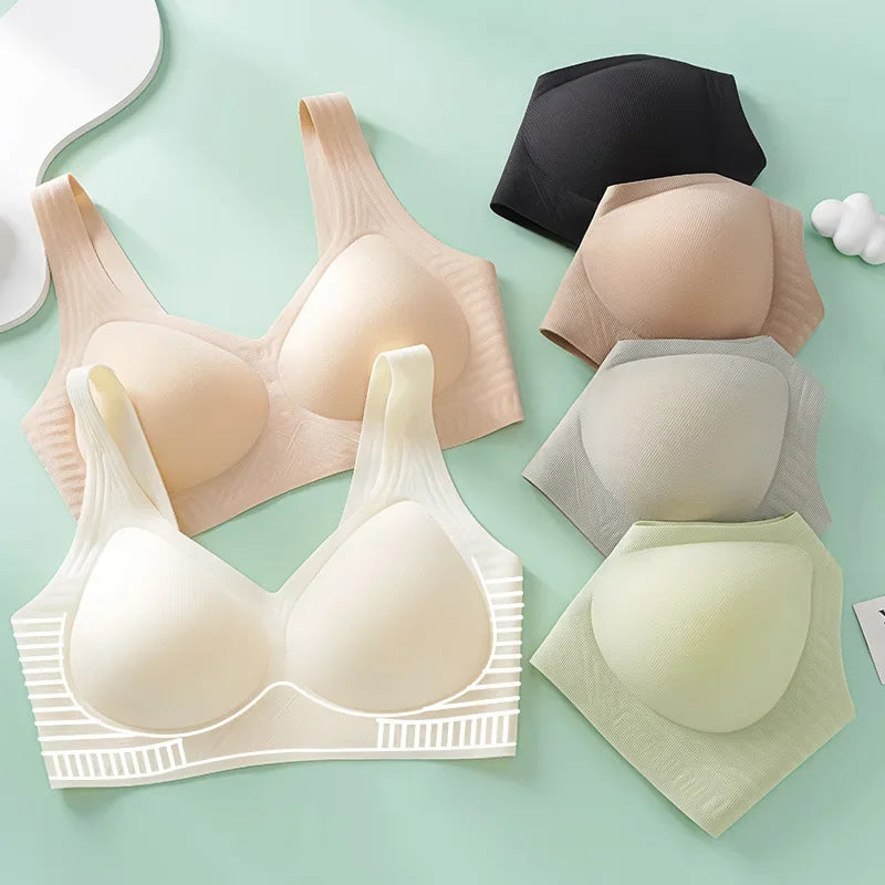 Wireless Full Cup Soft Support Bra Seamless Underwear for Women Fixed Cup Sports Vest Large Size Bra Intimate Apparel